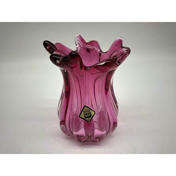 Joseph Hospodka VASE Chribska Glassworks Chzech Bohemian 5 Inch Cranberry VTG - Picture 6 of 15